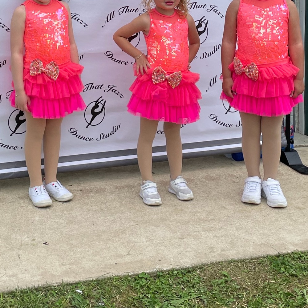Girls Sparkle Sequin Pink & Coral Dance Costume with Bows